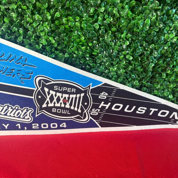 2004 Super Bowl XXXVIII New England Patriots' vs Panthers Pennant 2 Houston - Picture 11 of 11